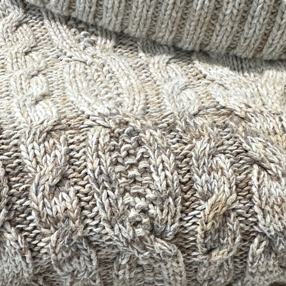 JEANNE PIERRE 100% Cotton Tan Beige Brown Cable Knit Cowl Neck Sweater Size L - Picture 11 of 12